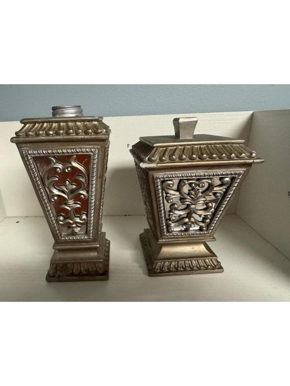 Vintage Springmaid Ornate Gold Tone Decorative Lidded Canister/Vase Set Hollywoo